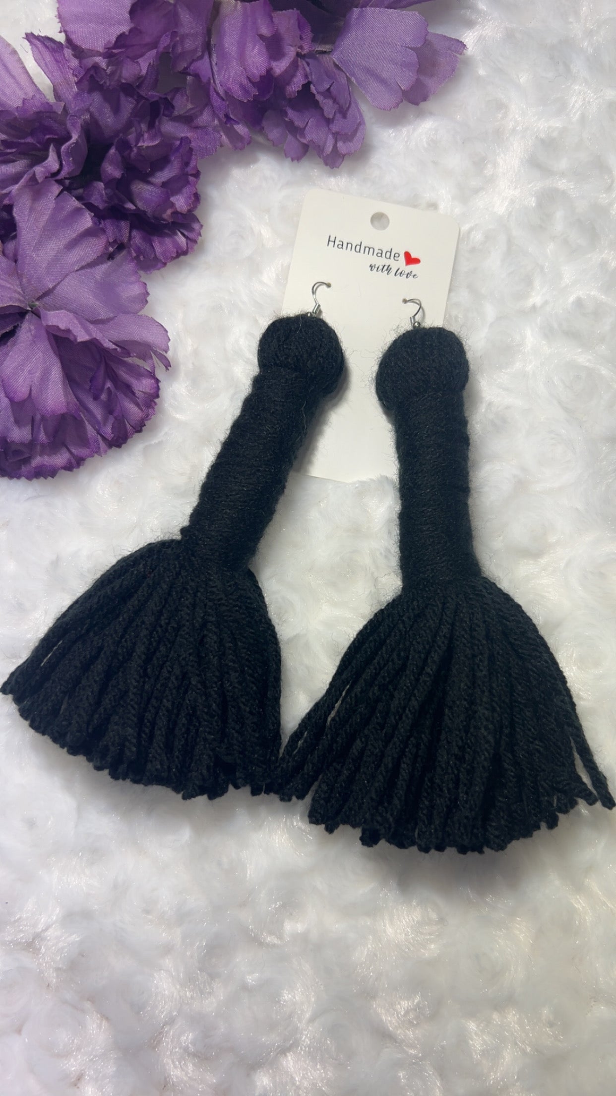 Handmade Yarn Tassel Earrings (Straight Solid)
